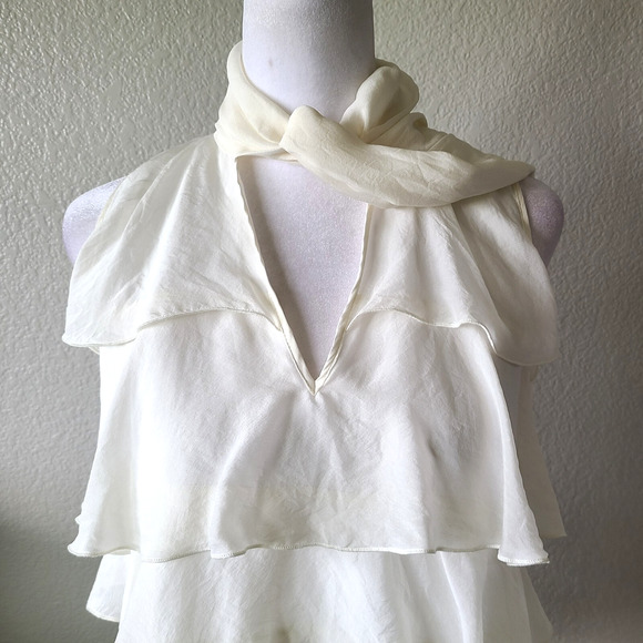 Luna Luz Women 100% Silk Boho Festival Fairy Flowy Ivory Longline Tank Top Small - Picture 2 of 13